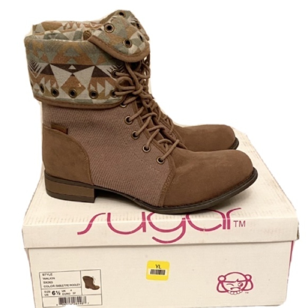 SUGAR New Walkin Boots Tan Boho Aztec Booties